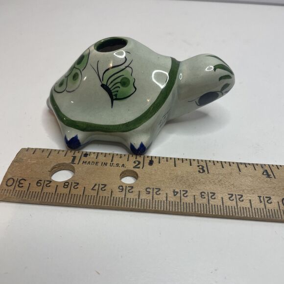 Vintage Green TONALA Pottery Turtle Artist Signed Incense Burner - Picture 8 of 9